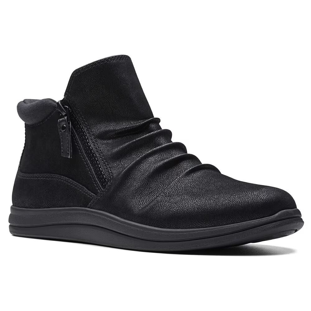 Clarks Breeze Range Slouch 03416 Womens US 8 Black Side Zip Ankle Boots LION247